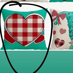 Turquoise checked heart  Valentine Cushion 18x18